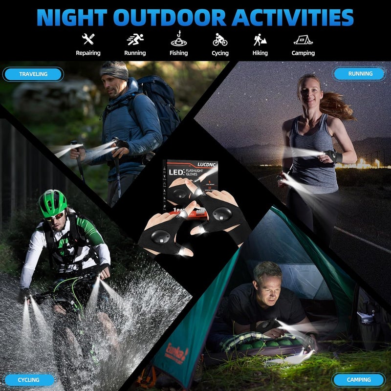lucdnc Gifts for Men Stocking Stuffers for Adults LED Flashlight Gloves Cool Gadgets Tools Outdoor Hands Free Flashlights for Fishing Repairing Camping Unique Men Birthday Christmas Gifts - Image 4